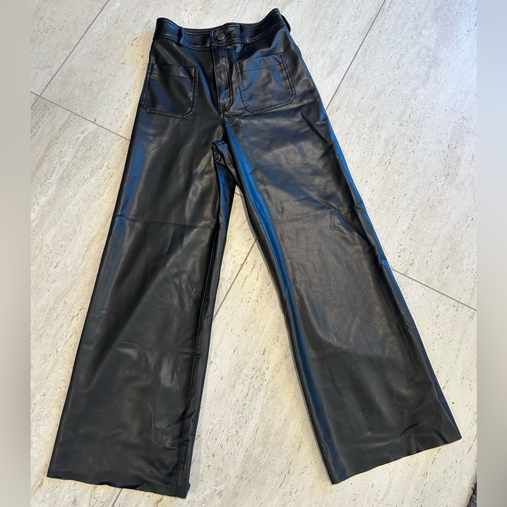 Zara Black Straight Leg Leather Pants